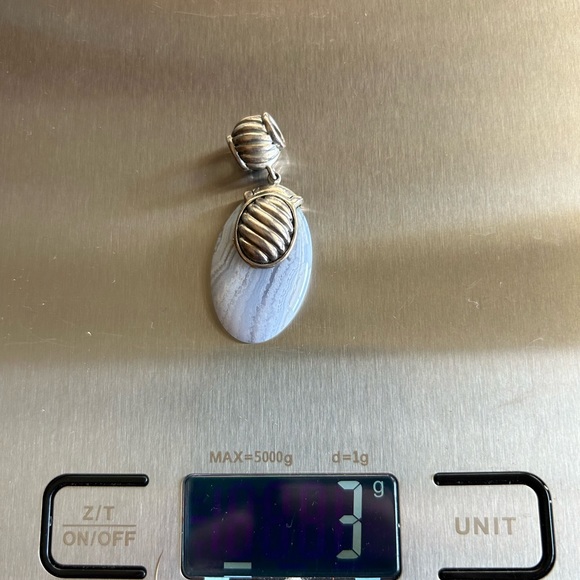 Sterling silver and gray/white agate pendant vintage - Picture 7 of 8